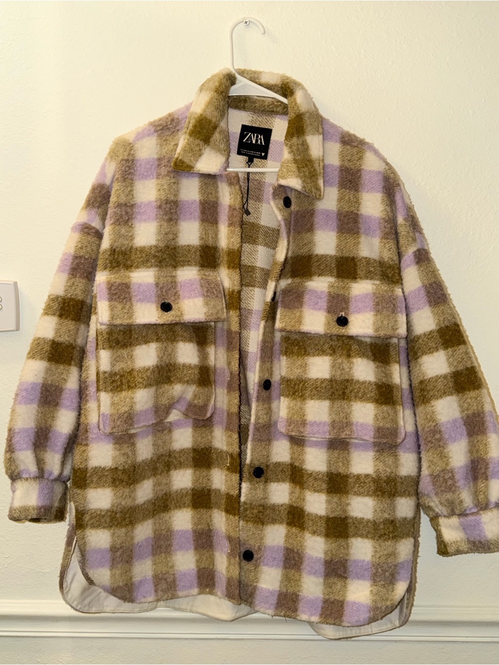 Zara Lavender, Olive & Cream Plaid Teddy Jacket